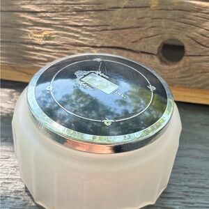 Antique Frosted Glass Candle Holder with Silver Lid with black and silver